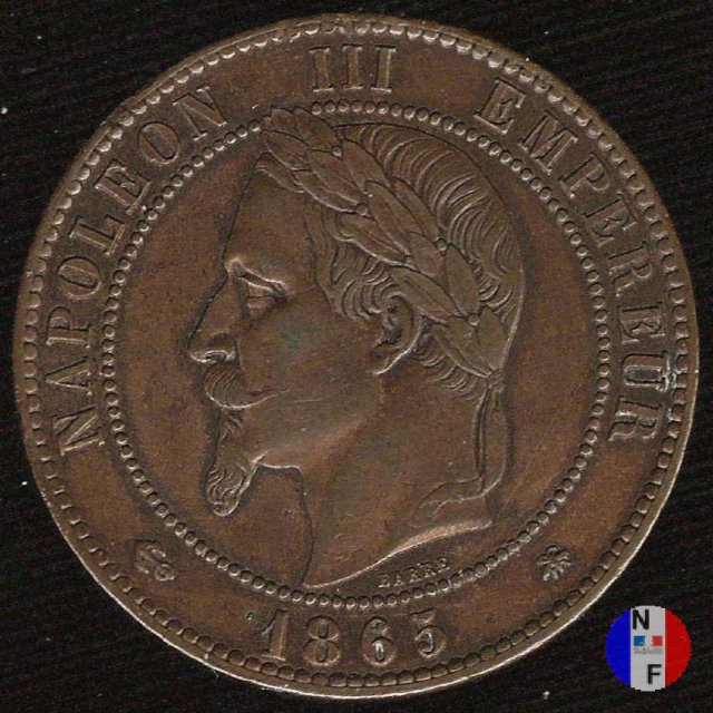 10 centesimi - testa laureata 1865 (Parigi)