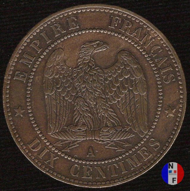 10 centesimi - testa laureata 1865 (Parigi)