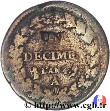 1 decimo - monete da 2 decimi modificate 1795-1796 (Parigi)