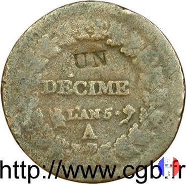 1 decimo - monete da 2 decimi modificate 1796-1797 (Parigi)