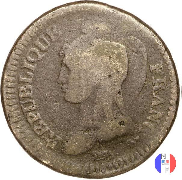 1 decimo - ribattuto su monete da 2 decimi 1796-1797 (Parigi)