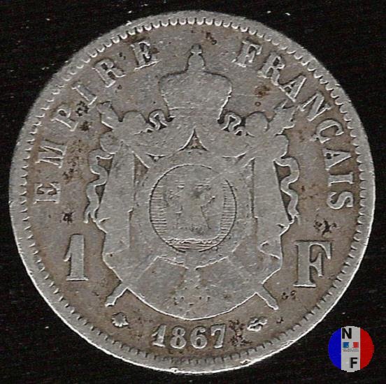 1 franco - testa laureata 1867 (Parigi)