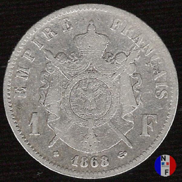 1 franco - testa laureata 1868 (Strasburgo)