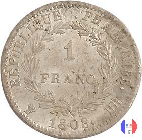 1 franco - testa laureata, tipo Republique 1808 (Strasburgo)