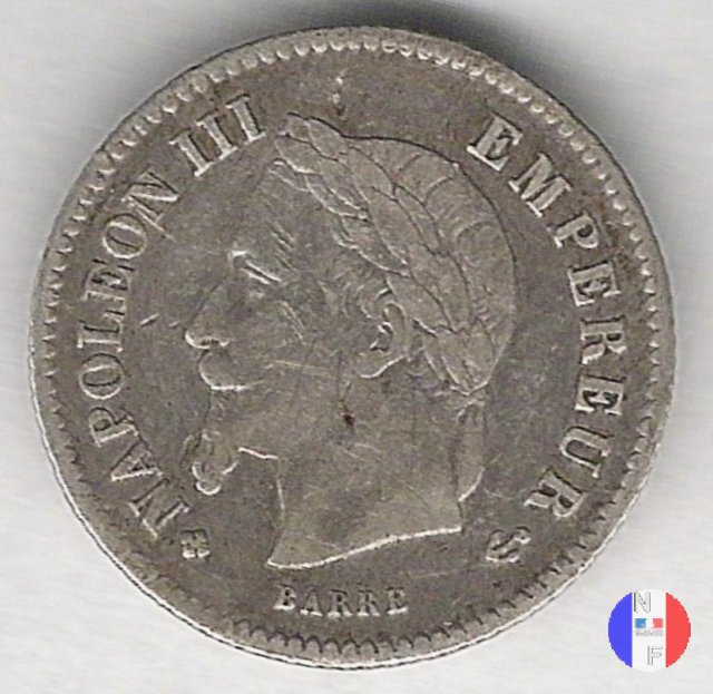 20 centesimi - testa laureata, grande modulo 1867 (Strasburgo)