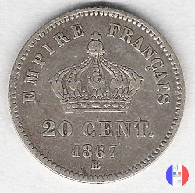 20 centesimi - testa laureata, grande modulo 1867 (Strasburgo)