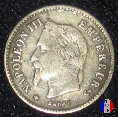 20 centesimi - testa laureata, grande modulo 1867 (Strasburgo)