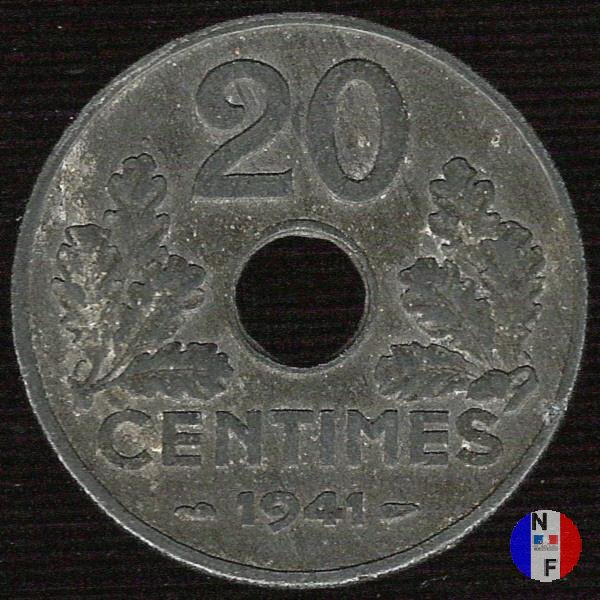 20 centesimi - tipo 20 in zinco 1941 (Parigi)