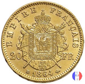 20 franchi - testa laureata 1864 (Strasburgo)