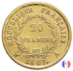 20 franchi - testa laureata, tipo Republique 1807 (Parigi)