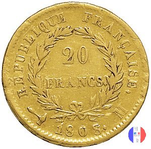 20 franchi - testa laureata, tipo Republique 1808 (Tolosa)