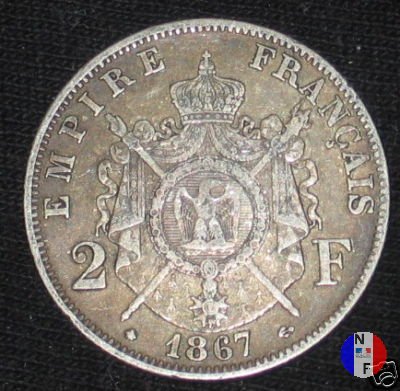 2 franchi - testa laureata 1867 (Parigi)