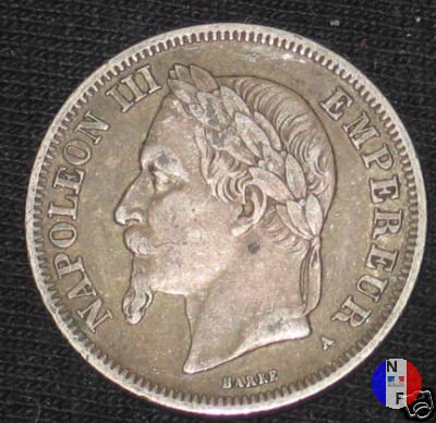 2 franchi - testa laureata 1867 (Parigi)