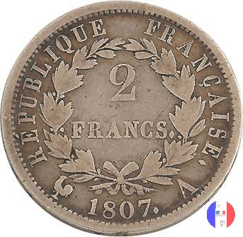 2 franchi - testa laureata, tipo Republique 1807 (Parigi)