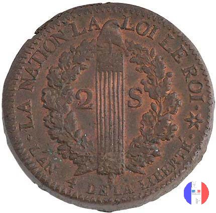 2 sols - tipo français 1792 (Strasburgo)