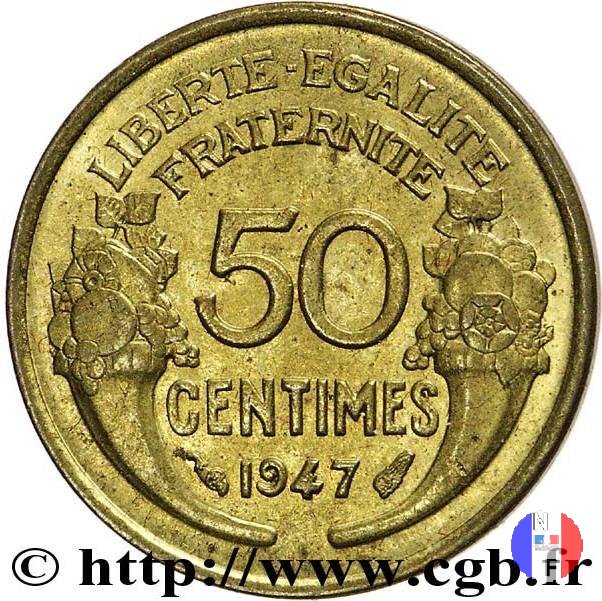 50 centesimi Morlon - bronzo-alluminio 1947 (Parigi)