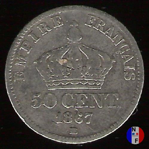 50 centesimi - testa laureata 1867 (Strasburgo)