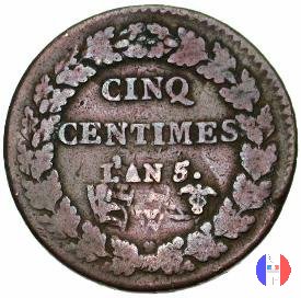 5 centesimi - ribattuti su monete da 1 decimo 1796-1797 (Lilla)