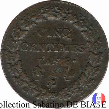 5 centesimi - ribattuti su monete da 1 decimo 1799-1800 (Parigi)