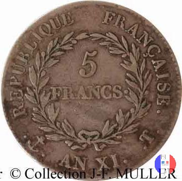 5 franchi Bonaparte 1803 (Nantes)