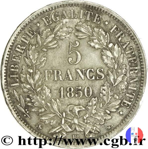 5 franchi Cerere 1850 (Strasburgo)