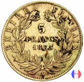 5 franchi oro - testa laureata 1863 (Parigi)