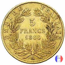 5 franchi oro - testa laureata 1866 (Parigi)