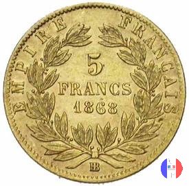 5 franchi oro - testa laureata 1868 (Strasburgo)