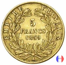 5 franchi oro - testa nuda, grande modulo 1859 (Parigi)