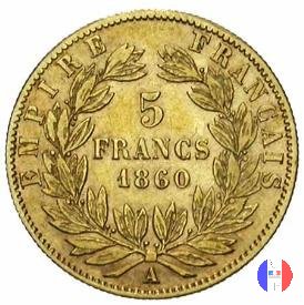 5 franchi oro - testa nuda, grande modulo 1860 (Parigi)