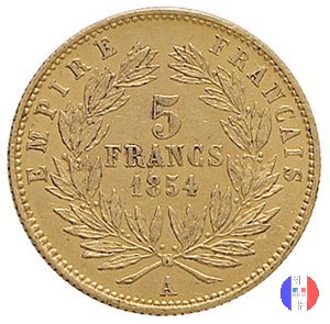 5 franchi oro - testa nuda, piccolo modulo 1854 (Parigi)