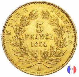 5 franchi oro - testa nuda, piccolo modulo 1854 (Parigi)