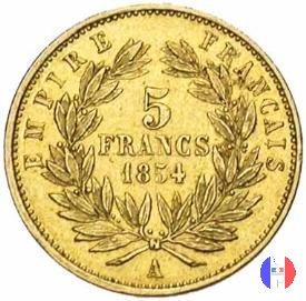 5 franchi oro - testa nuda, piccolo modulo 1854 (Parigi)