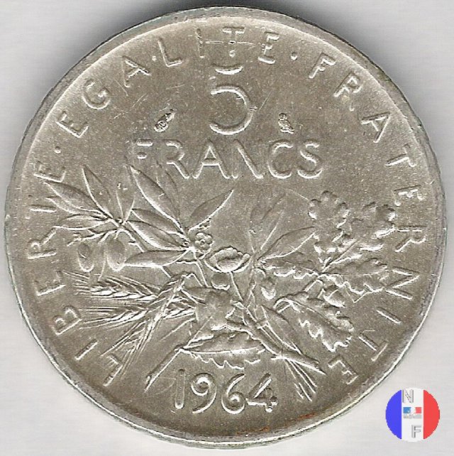 5 franchi seminatrice - argento 1964 (Parigi)