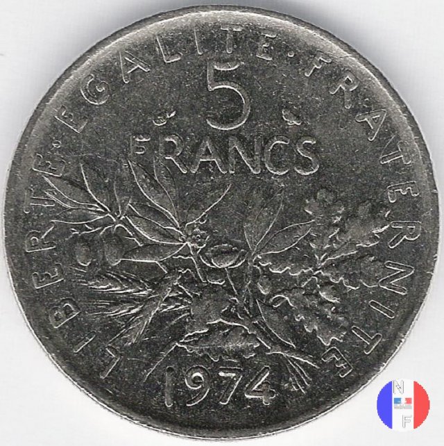 5 franchi seminatrice - cupronickel 1974 (Pessac)