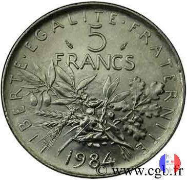 5 franchi seminatrice - cupronickel 1984 (Pessac)