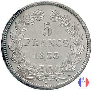 5 franchi - testa coronata 1833 (Parigi)