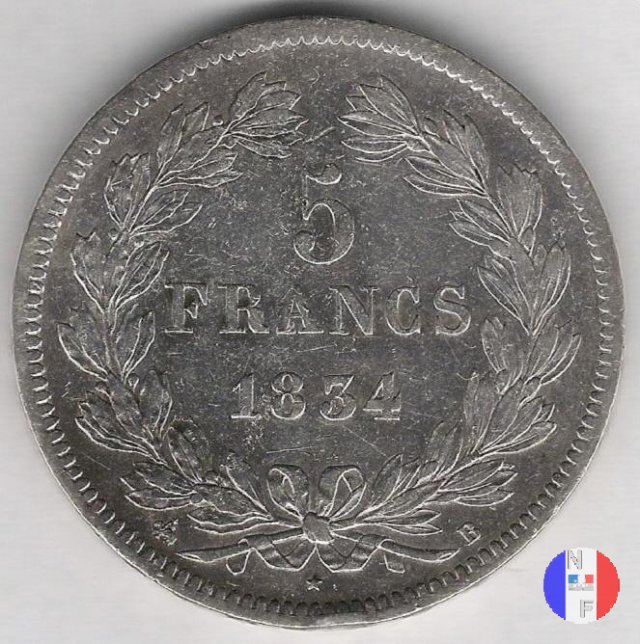 5 franchi - testa coronata 1834 (Rouen)