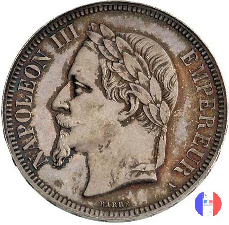 5 franchi - testa laureata 1861 (Parigi)