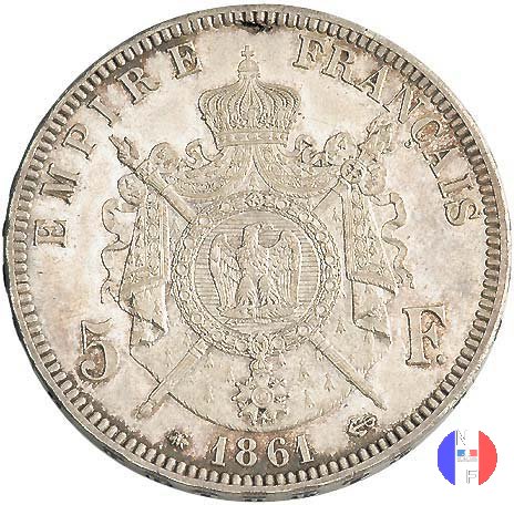 5 franchi - testa laureata 1861 (Parigi)