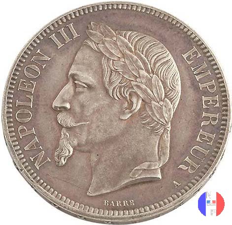 5 franchi - testa laureata 1861 (Parigi)