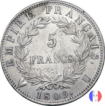 5 franchi - testa laureata, tipo Empire 1809 (Torino)