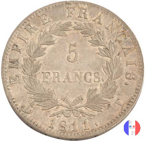 5 franchi - testa laureata, tipo Empire 1811 (Nantes)