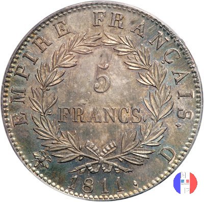 5 franchi - testa laureata, tipo Empire 1811 (Lione)