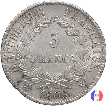 5 franchi - testa laureata, tipo Republique 1808 (Lilla)