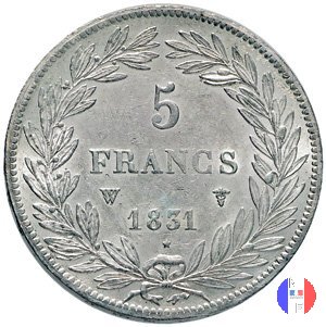 5 franchi - testa nuda 1831 (Lilla)