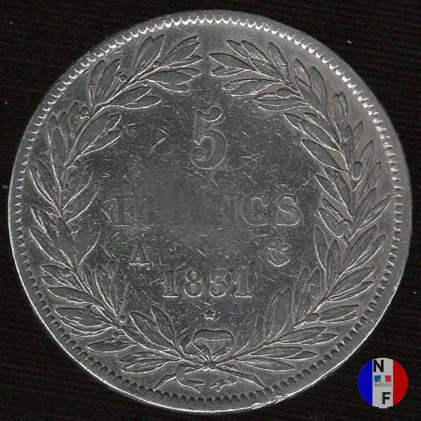 5 franchi - testa nuda 1831 (Parigi)