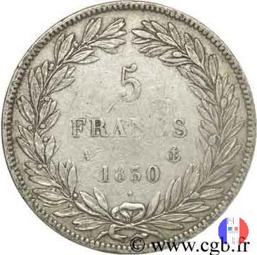 5 franchi - testa nuda, senza la I 1830 (Parigi)