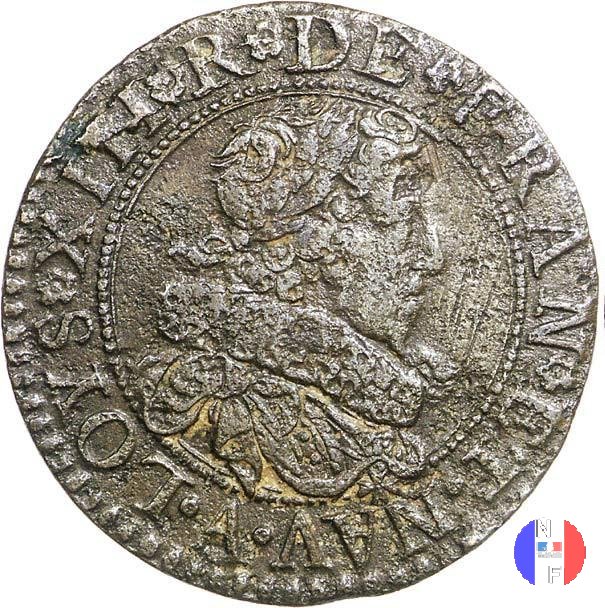 Doppio tornese - busto giovanile, con gorgiera 1629 (Parigi)