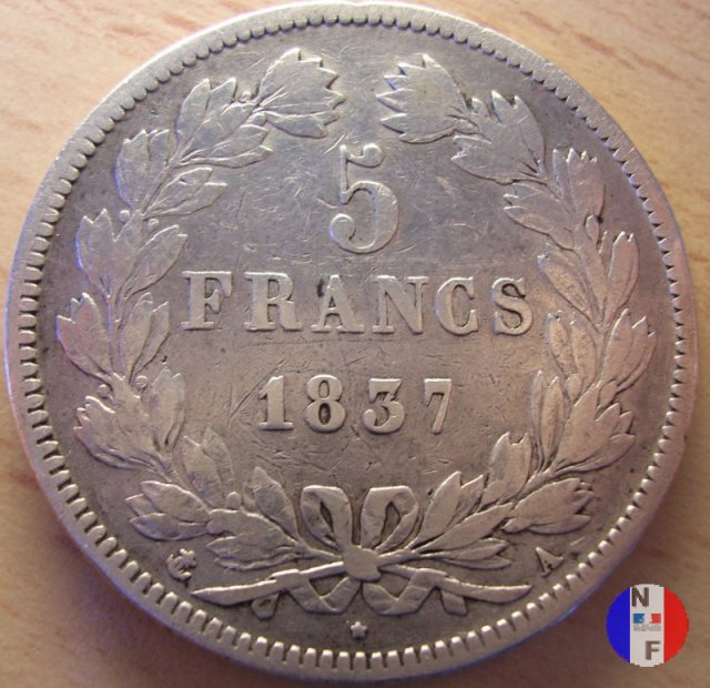 5 franchi - testa coronata 1837 (Parigi)